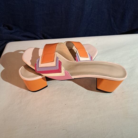 Shein Trends Size 7(EUR 38) Colorblock Chunky Heeled Mule - Picture 1 of 4